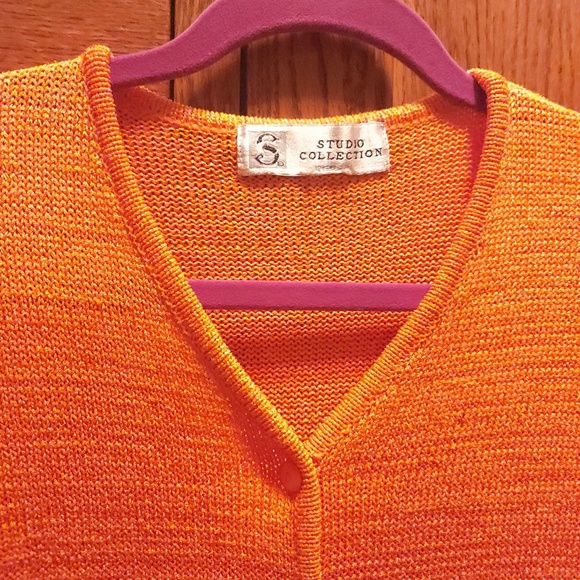 Studio Collection Orange Short Sleeve Button Up Sweater - Picture 2 of 3